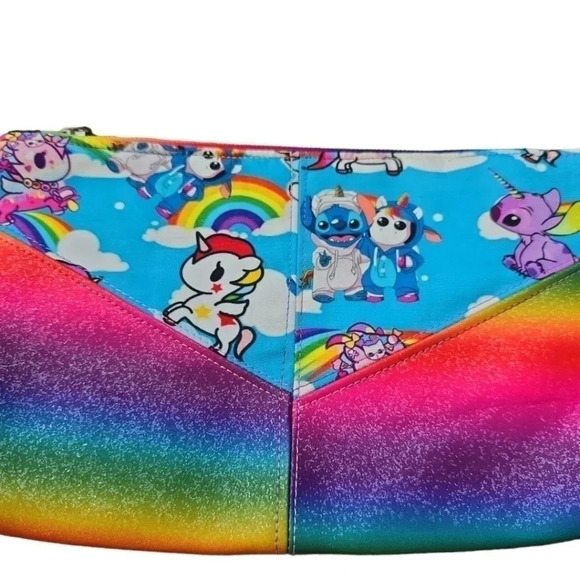 Cute Rainbow Unicorn Stitchy Custom Homemade Clutch Wristlet Bag - Picture 2 of 5